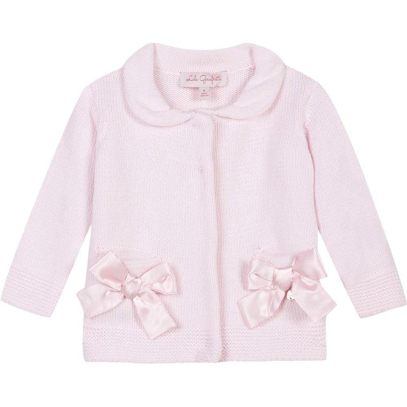 Lili Gaufrette Girls Pale Pink Cardigan with Bow Pockets