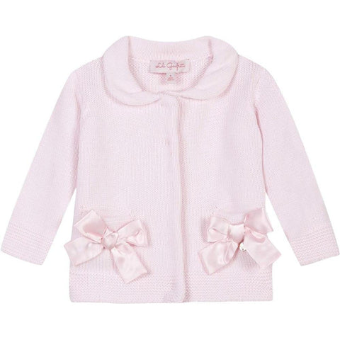 Lili Gaufrette Girls Pale Pink Cardigan with Bow Pockets
