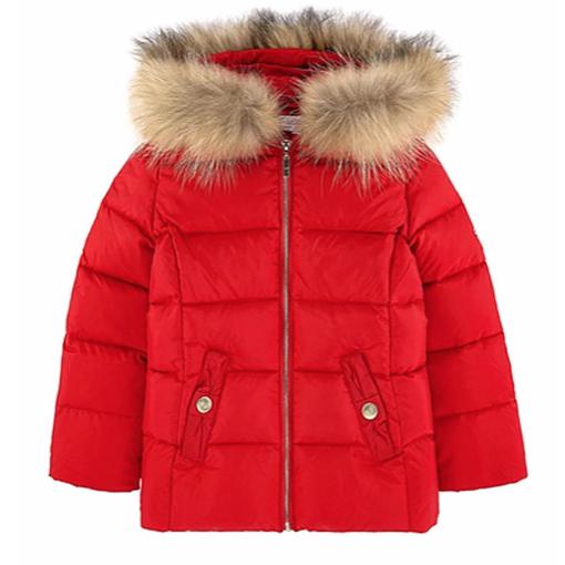 Lili Gaufrette Girls Red Lili Gaufrette Down Coat With Fur Hood