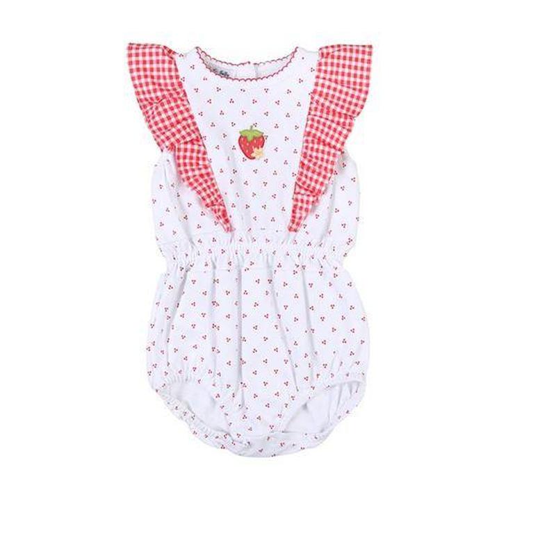 Magnolia Baby Baby Girls Fresh Strawberries Embroidered Bubble Romper