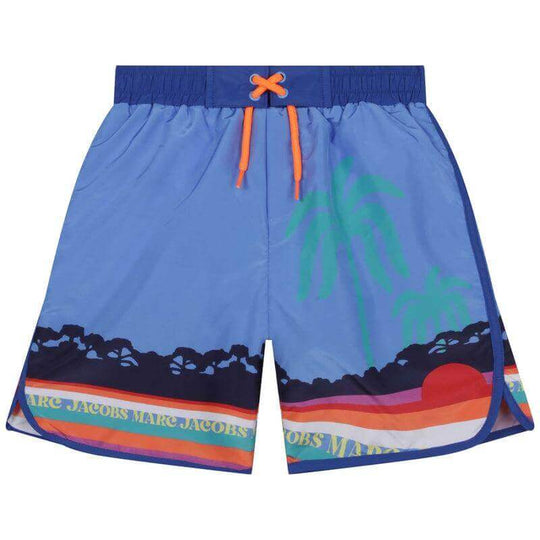 Boys Blue Palm Tree Print Swimming Shorts