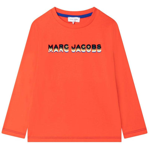 Marc Jacobs Boys Peach 3D Logo Long Sleeve T-Shirt