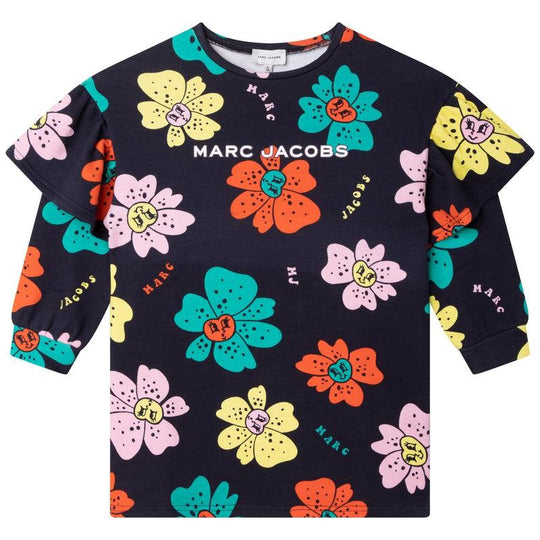 Girls Navy Maxi Flower Long Sleeved Dress