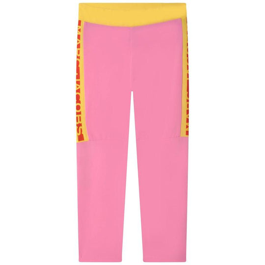 Girls Pink Vertical Logo Leggings