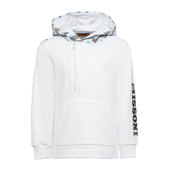Boys White Zig Zag Hoodie