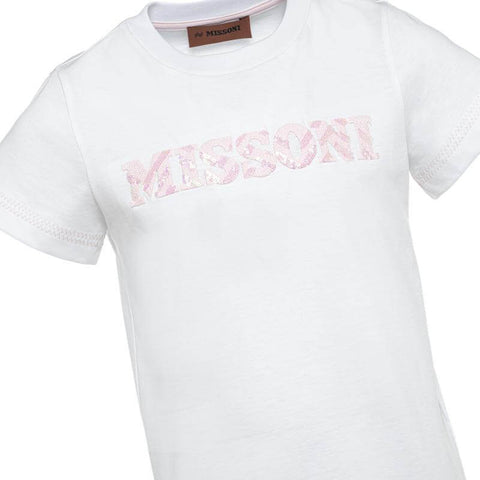 Missoni Kids Girls White Sequin Logo T-Shirt