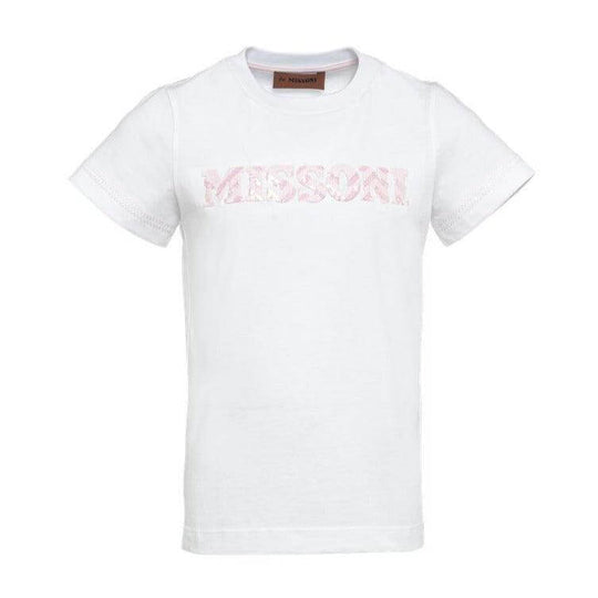 Girls White Sequin Logo T-Shirt