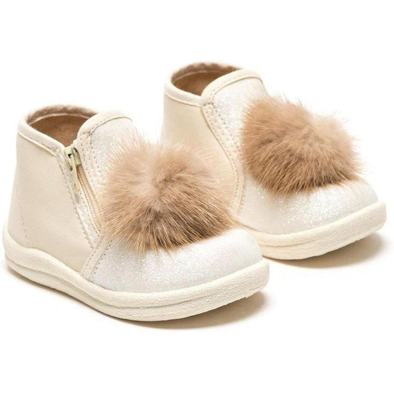 Monnalisa Baby Girls Cream Pom Pom Shoe/Boot