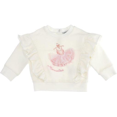 Monnalisa Baby Girls Ivory Frill Ballet Sweatshirt