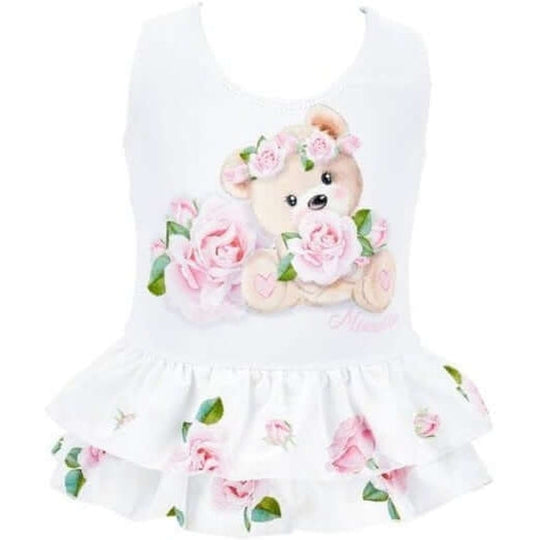 Baby Girls White Bear Swimming Costume