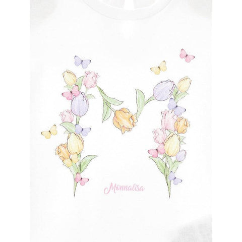 Monnalisa Baby Girls White Flower T-Shirt