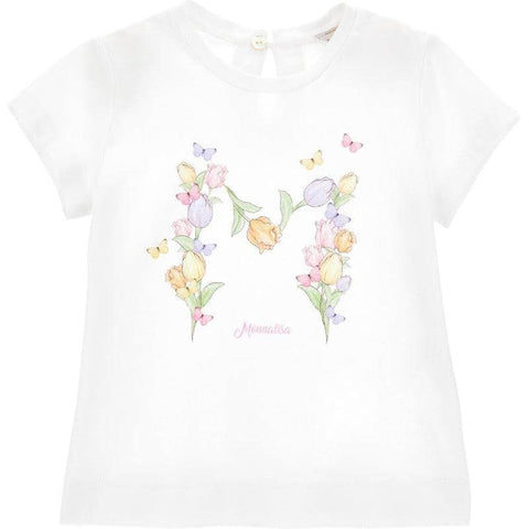 Monnalisa Baby Girls White Flower T-Shirt