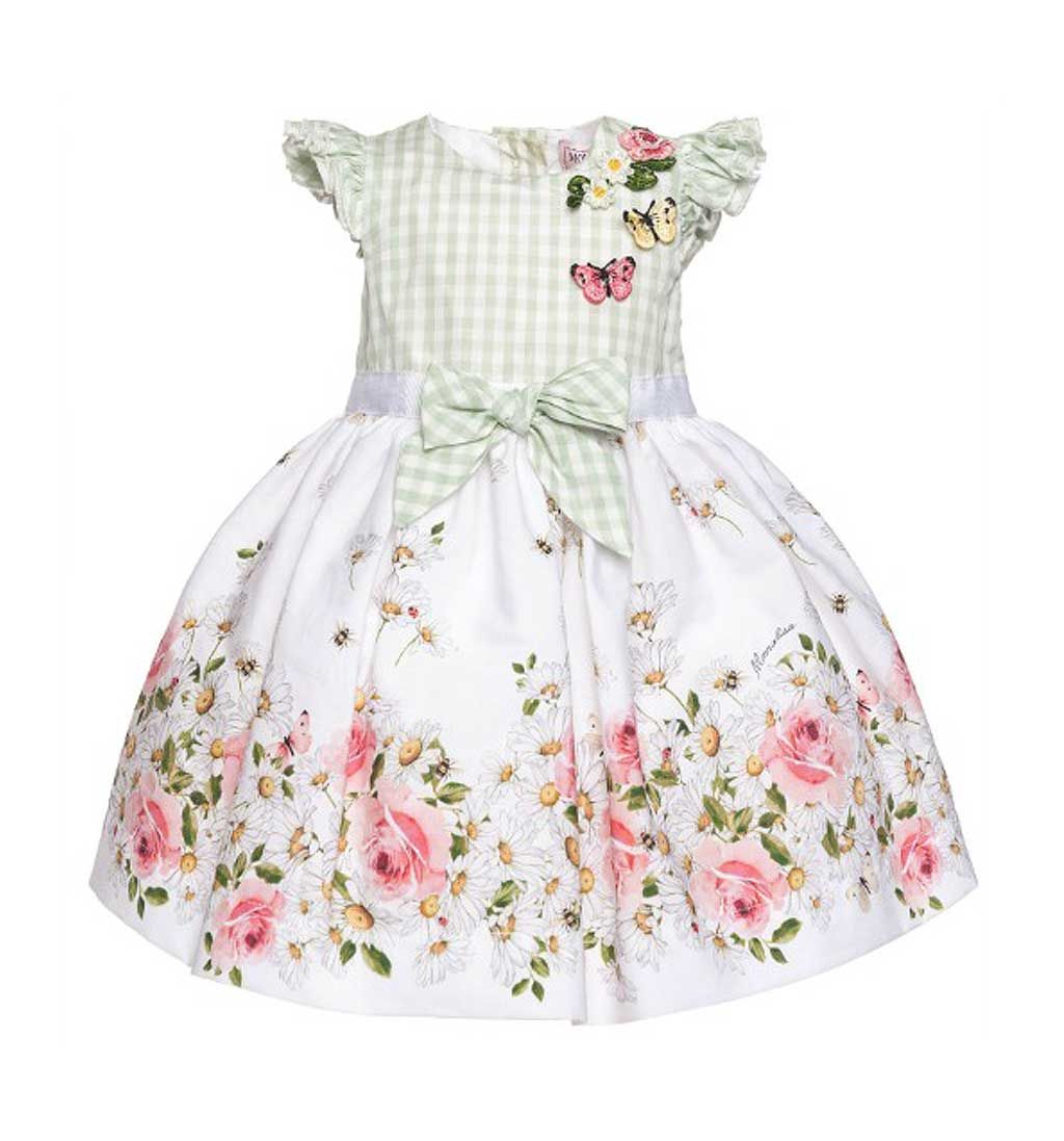 Monnalisa Baby Girls White & Green Daisy Dress