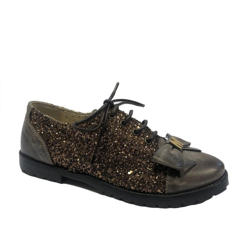 Monnalisa Bronze Glitter Bow Shoe