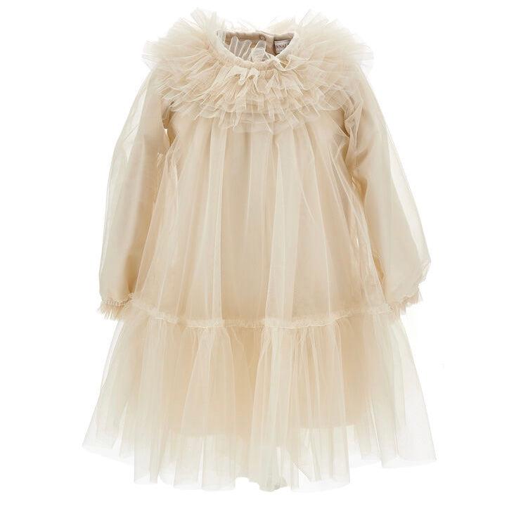 Monnalisa Girls Beige Tulle Dress