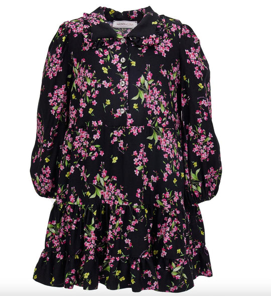 Girls Black Flower Print Dress