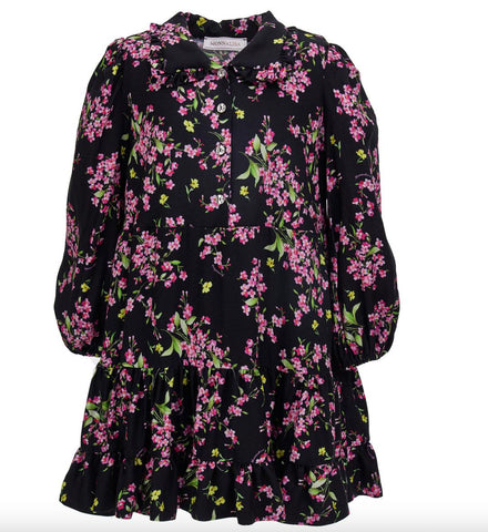 Monnalisa Girls Black Flower Print Dress
