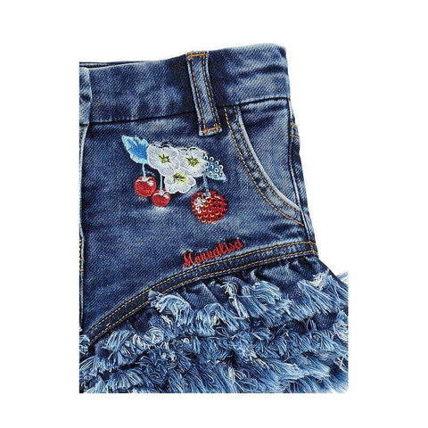 Monnalisa Girls Cherry Embroidered Denim Shorts