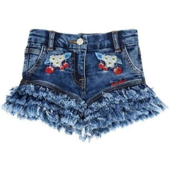 Girls Cherry Embroidered Denim Shorts