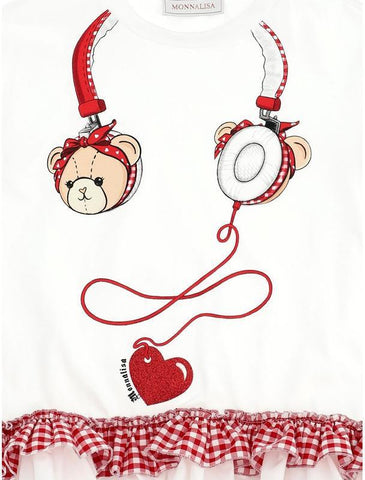 Monnalisa Girls Ivory Bear & Headphones T-Shirt