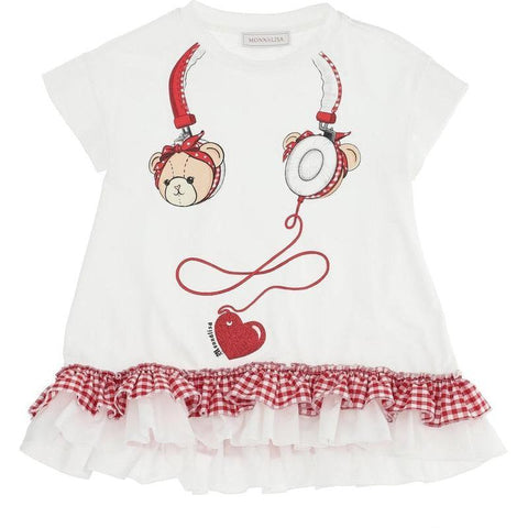 Monnalisa Girls Ivory Bear & Headphones T-Shirt