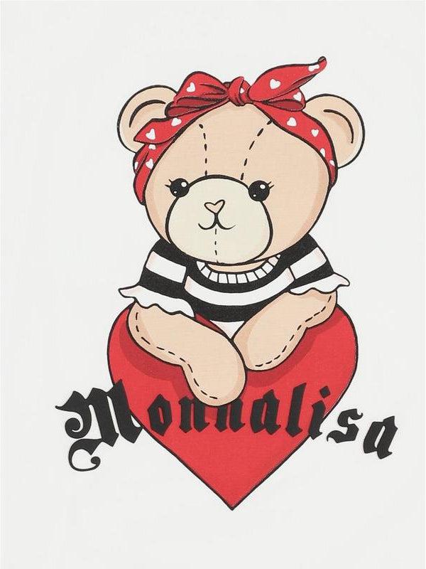 Monnalisa Girls Ivory Bear Heart T-Shirt