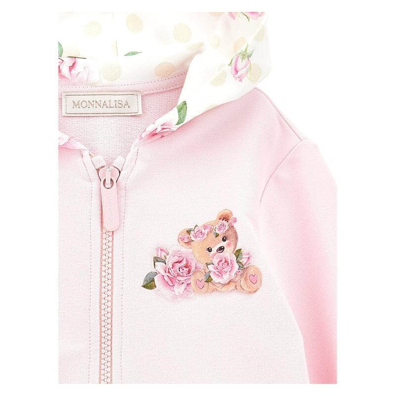 Monnalisa Girls Pink Bear Zip Up Hoodie