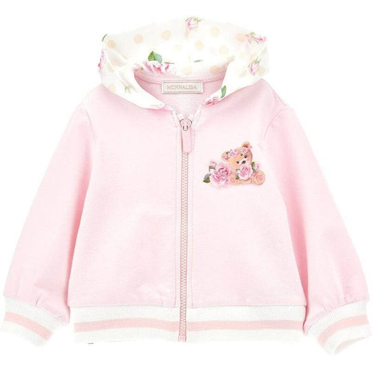 Girls Pink Bear Zip Up Hoodie