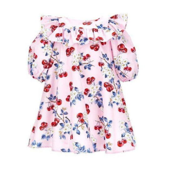 Girls Pink Cherry Cotton Dress