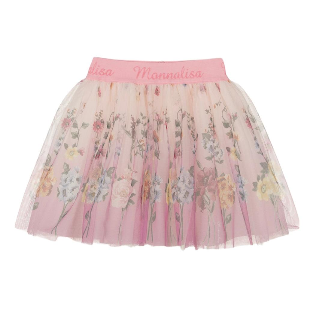 Monnalisa Girls Pink Floral Tulle Skirt