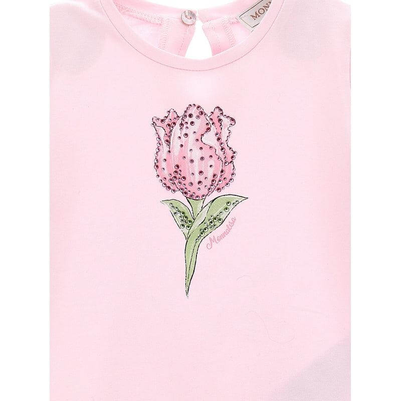 Monnalisa Girls Pink Rose Print T-Shirt