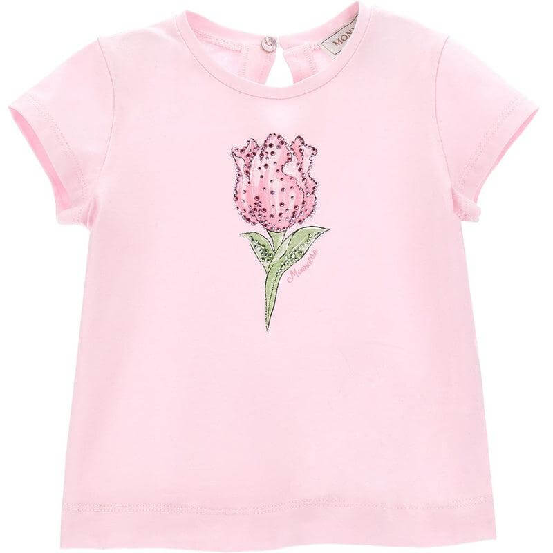 Monnalisa Girls Pink Rose Print T-Shirt