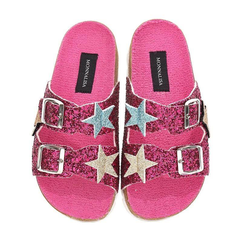 Monnalisa Girls Pink Star Glitter Sandals