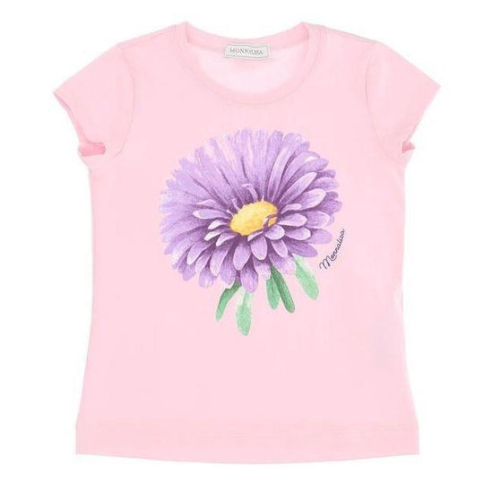 Girls Pink T-Shirt With Purple Flower