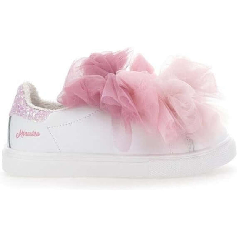 Monnalisa Girls Pink Tulle Bow Trainers