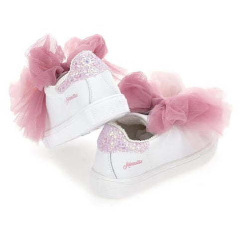 Monnalisa Girls Pink Tulle Bow Trainers