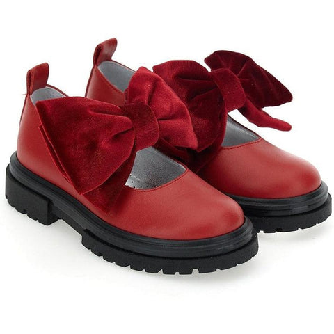 Monnalisa Girls Red Velvet Bow Shoes