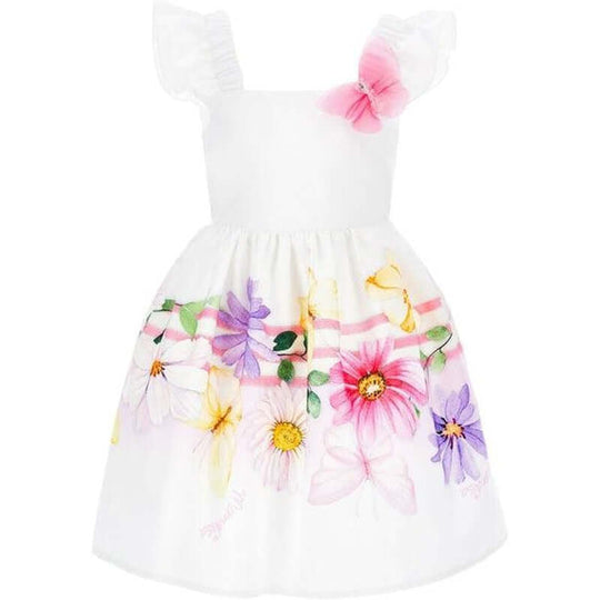 Girls White Flower Cotton Dress
