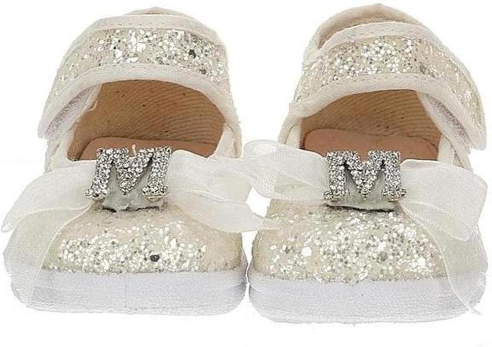 Monnalisa Girls White Glitter Ballerina Shoes