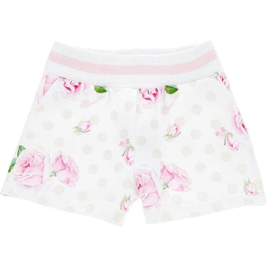 Girls White Rose Print Shorts