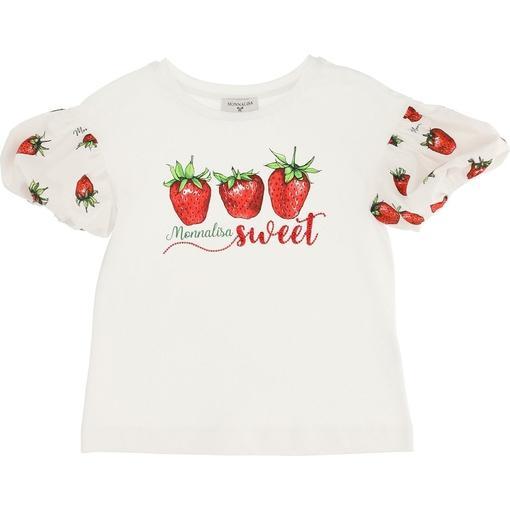 Monnalisa Girls White Strawberry T-shirt
