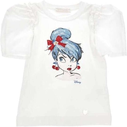 Girls White Tinkerbell Puff Sleeve T-shirt