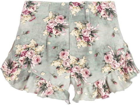 Monnalisa Green Floral Velvet Shorts