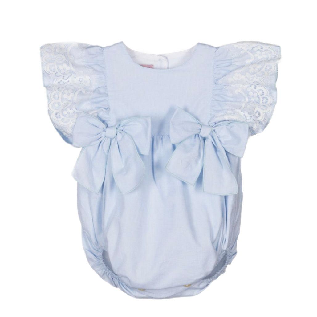 Phi Clothing Baby Girls Blue Romper With Lace Detail