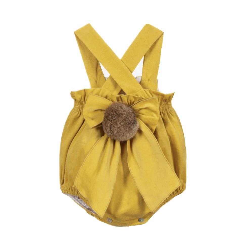 Phi Clothing Baby Girls Yellow Corduroy Romper
