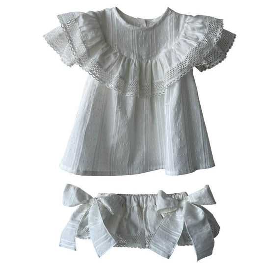 Girls Cream Glitter Blouse & Bloomers