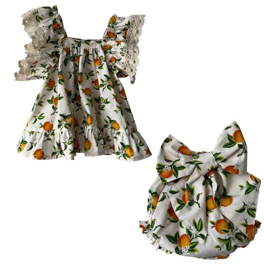 Girls Orange Print Blouse & Bloomers