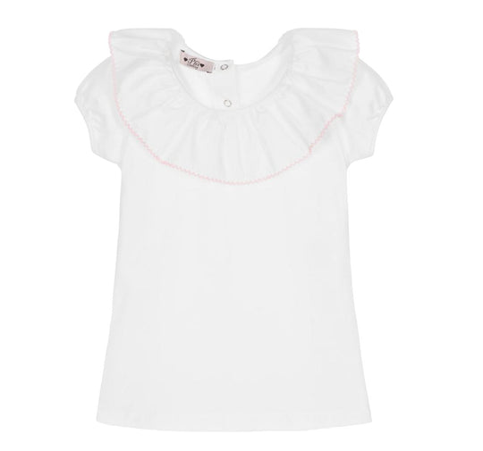 Girls White Ruffle T-Shirt