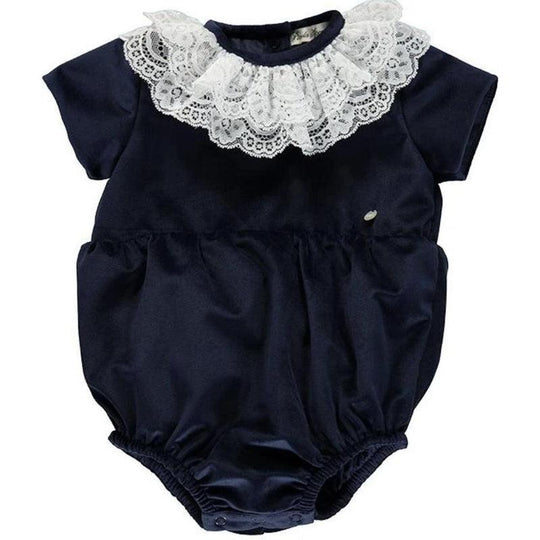 Baby Girls Navy Velour Romper
