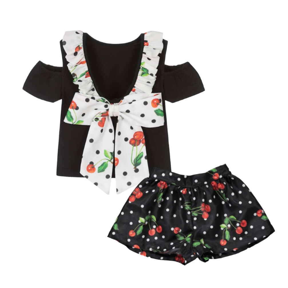 Piccola Speranza Girls Black Spot Cherry Short Set